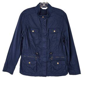 LL Bean Womens Utility Jacket M P Blue Field Military Chore Safari Barn Gorpcore